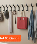 Ganci Appenditutto da Parete in Metallo Nero 10 Pezzi con Kit di Montaggio