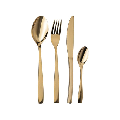 Sibilla-bestek – Set van 16 stuks van elegant glanzend goudkleurig roestvrij staal