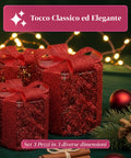 Set 3 Pacchetti Regalo Decorativi – Forme Rotonde o Quadrate con Nastro Colorato e Luci LED