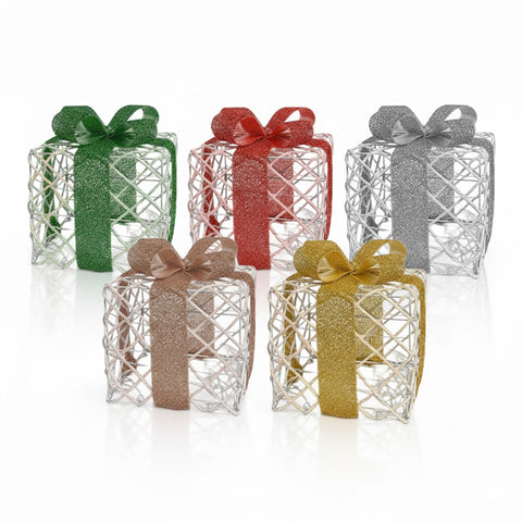 Set van 3 decoratieve geschenkdozen – ronde of vierkante vormen met kleurrijk lint en ledverlichting