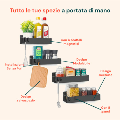 Set Ripiani Magnetici per Frigo – Robusti Porta Spezie in Metallo con Magnete