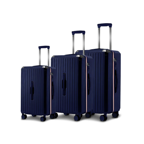 Blauwe trolleykoffers van ABS, 55-66-76 cm, met dubbele zwenkwielen