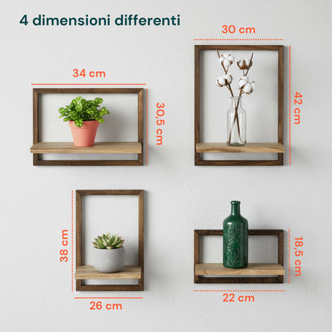 Set 4 Mensole a Muro in Legno Diverse Misure – Design Moderno e Resistente