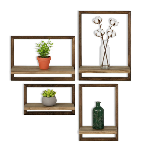 Set van 4 houten wandplanken in verschillende maten – modern en stevig ontwerp