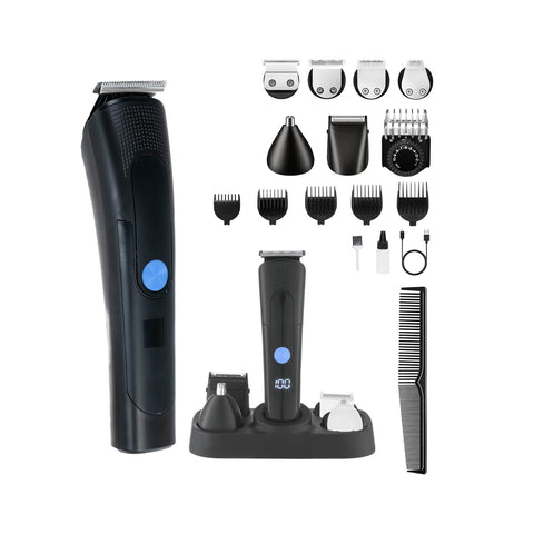 Draadloze tondeuse en baardtrimmer met led-display en 12-in-1-accessoires
