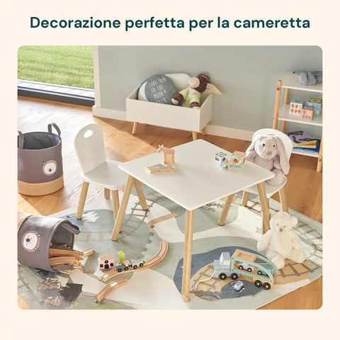 Set Scandi per Cameretta – Tavolo e 2 Sedie in Legno Bianco per Bambini