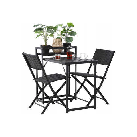 Tafel met 2 opvouwbare stoelen en flessenhouder voor balkon of terras