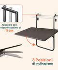 Tavolino da balcone con aggancio per ringhiera fino a spessore massimo di 11cm, sistema di fissaggio sicuro e stabile