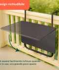 Dettaglio del meccanismo di inclinazione del tavolino da balcone, sistema multiposizione per comfort ottimale
