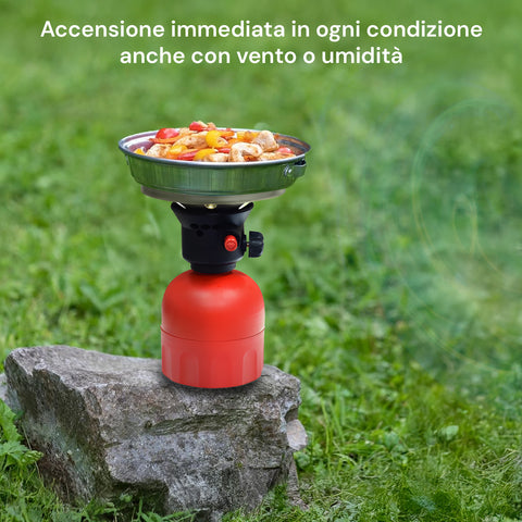 Accensione immediata in ogni condizione anche con vento o umidità, fornello affidabile per uso esterno e natura