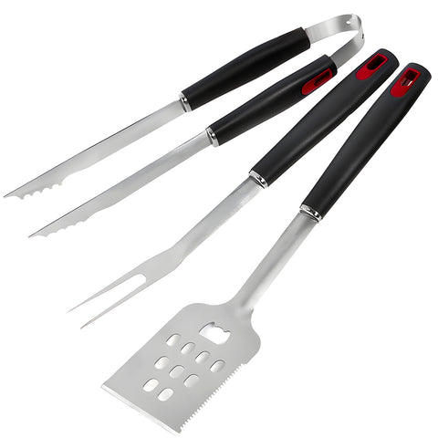 Set van 3 barbecuegereedschappen van gesatineerd staal: tang, spatel, vork