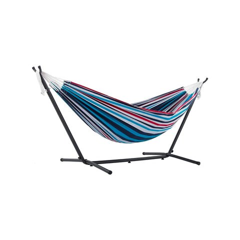 Blauwe Shades-hangmat met metalen standaard – ontspanning in de tuin, voor feesten en evenementen