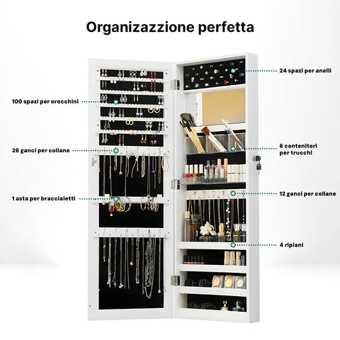 Avilia Armadietto Portagioie con Specchio da Parete o Porta Serratura e Chiave Organizer Design Salvaspazio 110 cm Ean 8056819050660