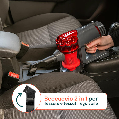 Aspirapolvere portatile per auto e divani con beccuccio 2 in 1 per fessure e tessuti, accessorio regolabile per pulizia dettagliata