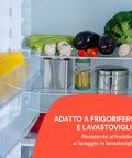 Barattolo per sottaceti in vetro borosilicato nel frigorifero tra verdure fresche, adatto a frigorifero e lavastoviglie, resistente al freddo