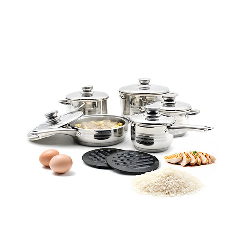 Batteria Pentole Completa Diana 12 Pezzi in Acciaio Inox Design Moderno
