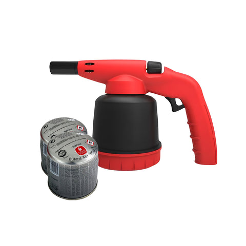 Hellfire-gassoldeerbrander met piëzo-ontsteking en 2 meegeleverde cartouches van 190 g