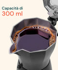 Caffettiera Elettrica DeMaison con capacità 300 ml e coperchio trasparente, moka elettrica con caffè in preparazione visibile attraverso il vetrino, per 6 tazze di espresso