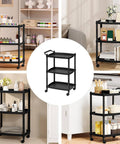 Avilia Carrello Salvaspazio Multiuso Nero con 3 Ripiani e Ruote Pratico ed Elegante per Cucina e Bagno Ean 8056819050165