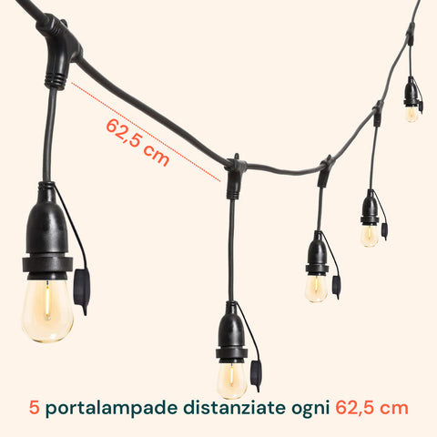 Catena Portalampade 5 Attachi E27 5mt Nera