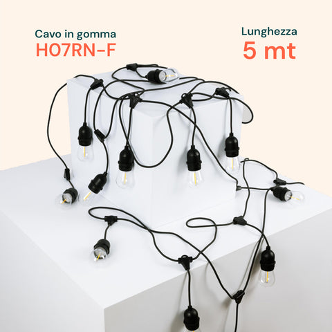 Catena Portalampade 5 Attachi E27 5mt Nera
