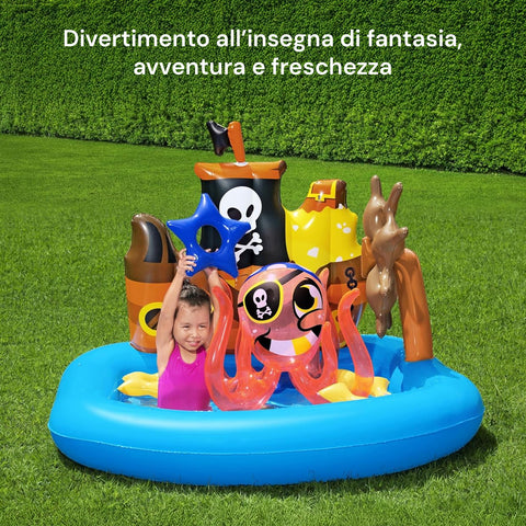 Piscina Gonfiabile a Forma di Nave Pirata con Giochi e Accessori per Bambini 140x130cm Ean-6942138934519