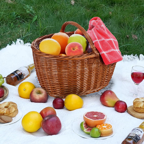 Cestino Portalegna o Picnic 35x50 cm in Vimini con Manici e Grande Capacità