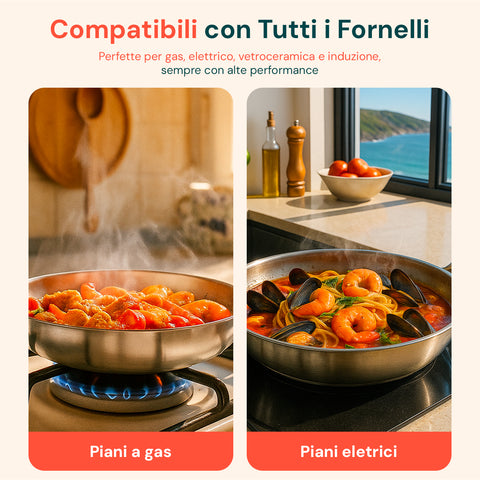 Padella Svasata Alta in Alluminio con Manico Inox – Vari Formati