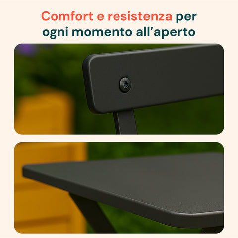 Set Koby Salotto Con Tavolo E 2 Sedie Pieghevoli In Metallo Antracite