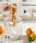 Dispenser in Vetro 4L con Rubinetto per Acqua, Succhi, Tè e Bevande Fredde