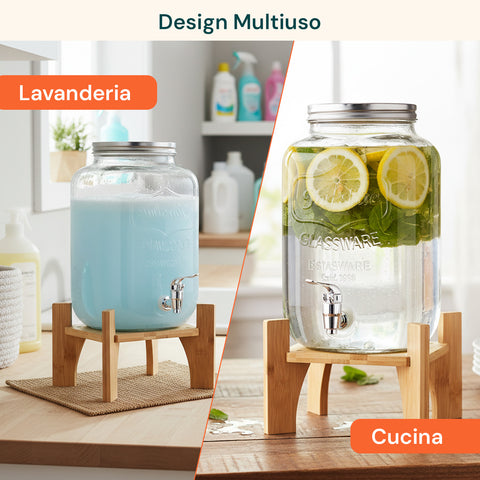 Dispenser Bevande in Vetro 8L con Rubinetto in Alluminio