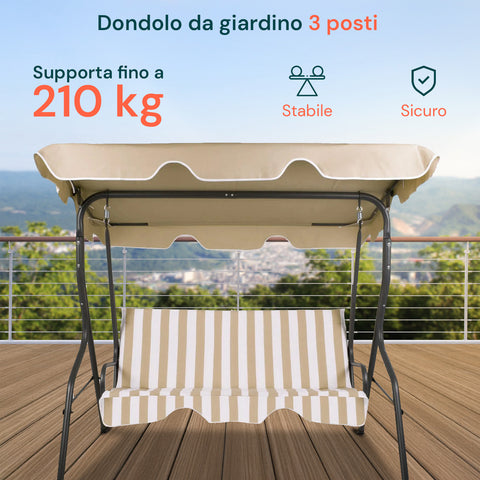 Dondolo 3 Posti Con Tettuccio In Acciaio Antracite E Seduta Beige