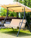 Dondolo da Giardino 3 Posti in Acciaio con Tettoia Regolabile e Cuscini Beige Ean-8023755056797
