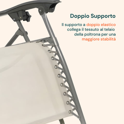 Doppio supporto elastico collega il tessuto al telaio della poltrona per una maggiore stabilità e durata