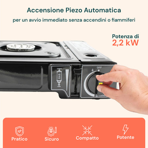 Fornello Portatile A Gas 2,2kw Con Piezo E Valigetta Per Esterni