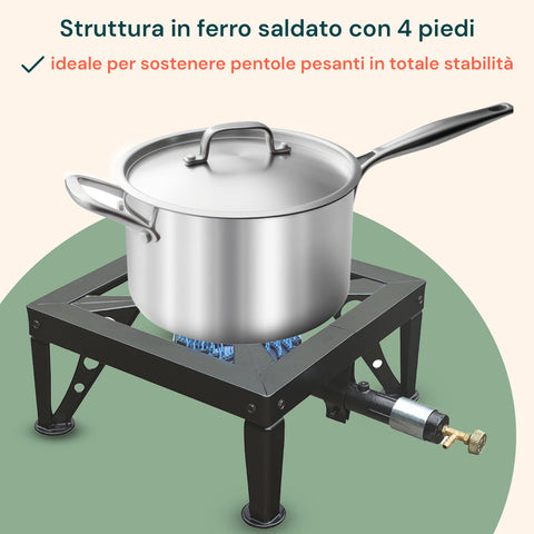 Fornello a Gas 4 Piedi con Bruciatore Grande e Regolatore Bassa Pressione