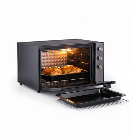 Grote heteluchtoven met een inhoud van 70 l, 2500 W, zwart, dubbele verwarming en 4 functies