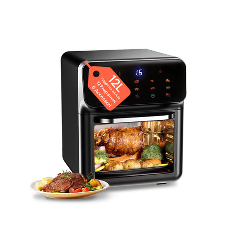 Air Fryer 12 Litri 1350W con Finestra, 2 Ripiani e Accessori - Facile da Pulire