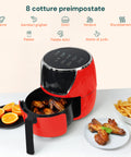 Friggitrice Ad Aria 5l 1500w Temperatura 80-200°C Con Timer E Display Led