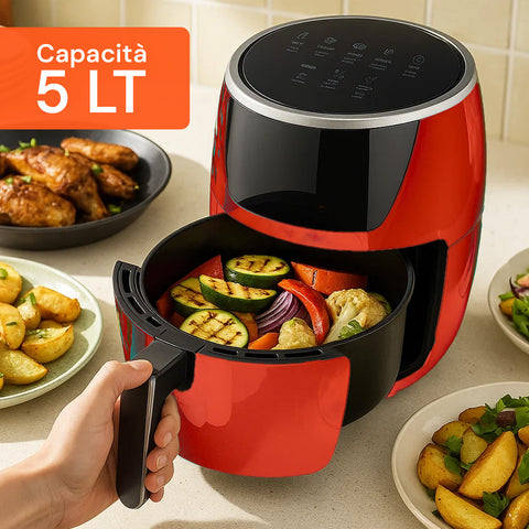 Friggitrice Ad Aria 5l 1500w Temperatura 80-200°C Con Timer E Display Led