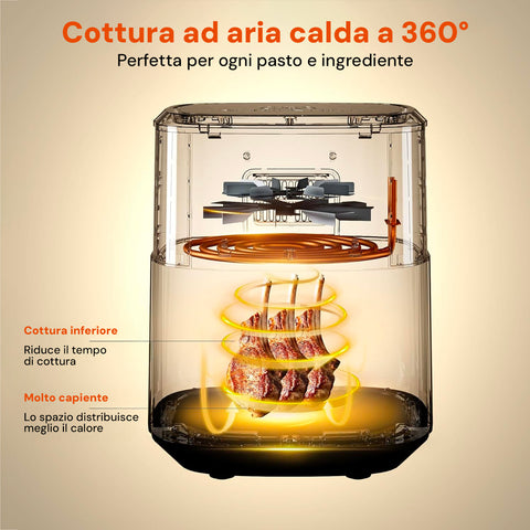 Friggitrice ad Aria 7,5L 1600W Nera Digitale, Pannello LED, Timer 60 Min, 4 Funzioni Cottura, Parti Lavabili Ean-8051597871155