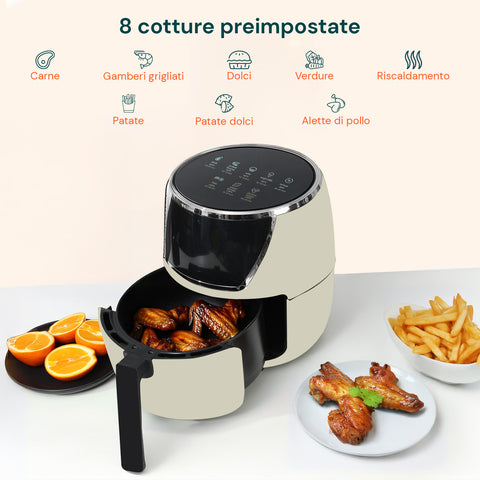 Friggitrice Ad Aria 5l 1500w Temperatura 80-200°C Con Timer E Display Led