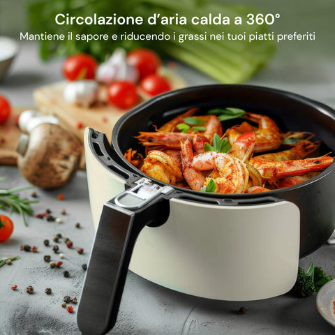 Friggitrice Ad Aria 5l 1500w Temperatura 80-200°C Con Timer E Display Led