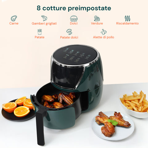 Friggitrice Ad Aria 5l 1500w Temperatura 80-200°C Con Timer E Display Led