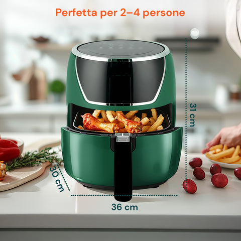 Friggitrice Ad Aria 5l 1500w Temperatura 80-200°C Con Timer E Display Led