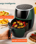 Friggitrice Ad Aria 5l 1500w Temperatura 80-200°C Con Timer E Display Led