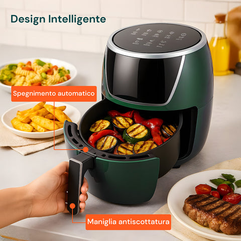 Friggitrice Ad Aria 5l 1500w Temperatura 80-200°C Con Timer E Display Led