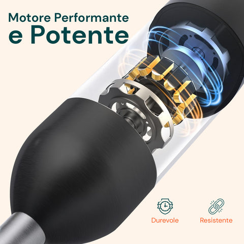 Motore performante e potente, durevole e resistente con lama in acciaio inox per taglio preciso e risultati professionali