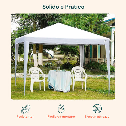 Gazebo solido e pratico installato in giardino, resistente e facile da montare senza attrezzi