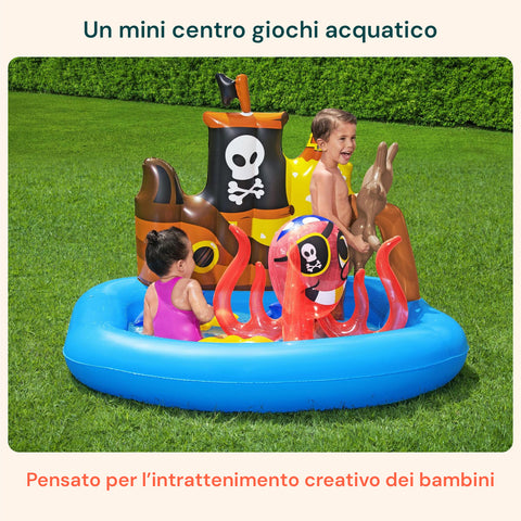 Piscina Gonfiabile a Forma di Nave Pirata con Giochi e Accessori per Bambini 140x130cm Ean-6942138934519